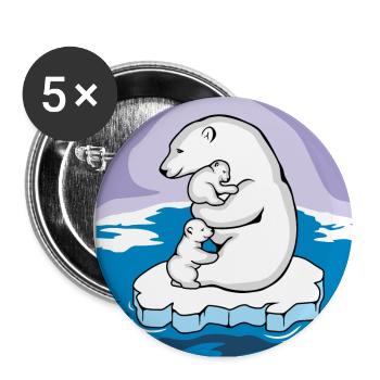 Eisbären-Mama mit ihren beiden Babys auf einer Scholle - Buttons groß 56 mm (5er Pack) - Weiß - Vorne