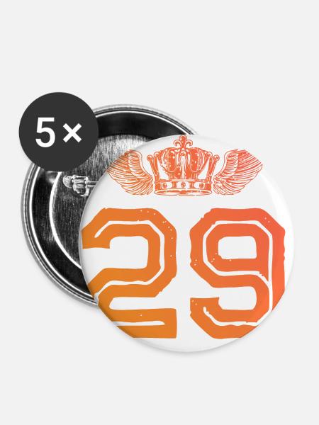 29 Zahl Krone - Buttons groß 56 mm (5er Pack) - Weiß