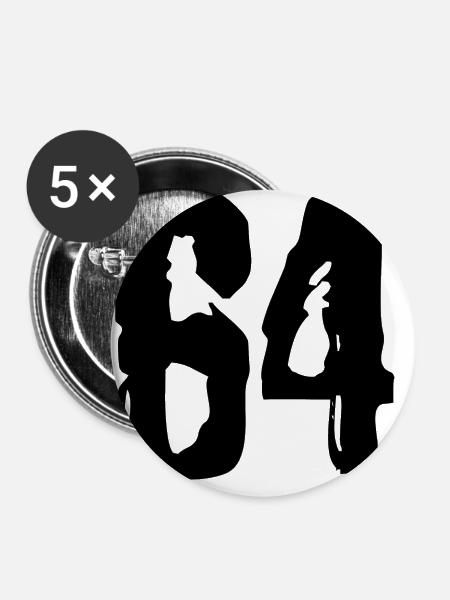 64 Zahl Trikot - Buttons groß 56 mm (5er Pack) - Weiß