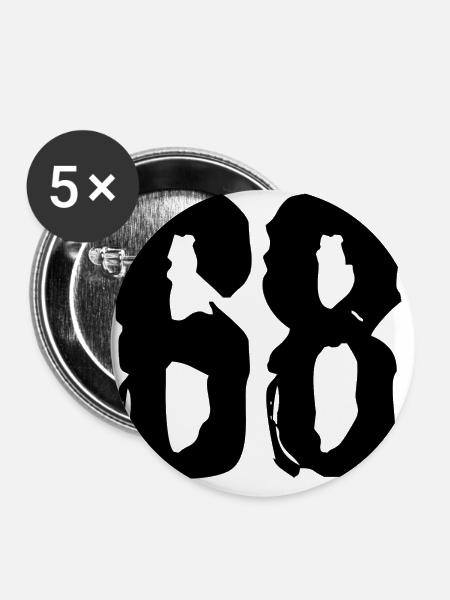 68 Zahl Trikot - Buttons groß 56 mm (5er Pack) - Weiß