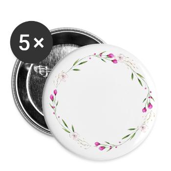 Cercle de couronne de fleurs printanières personnalisable - Lot de 5 grands badges (56 mm) - blanc - Devant