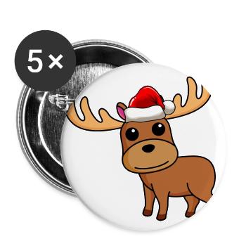 Elch Comic Weihnachten - Buttons groß 56 mm (5er Pack) - Weiß - Vorne