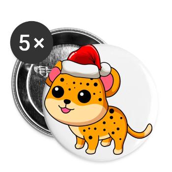 Leopard Comic Weihnachten - Buttons groß 56 mm (5er Pack) - Weiß - Vorne