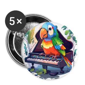 Parrot Pianist - Buttons large 2.2''/56 mm (5-pack) - white - Front