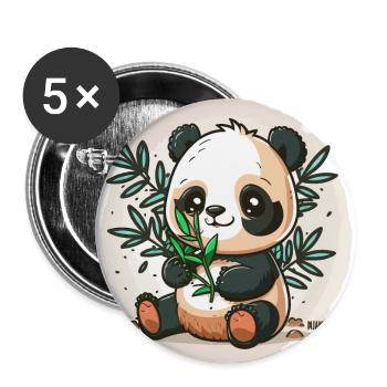 Bamboo-Loving Panda - Buttons large 2.2''/56 mm (5-pack) - white - Front