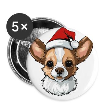 Portrait de Noël tête de chien chihuahua - Lot de 5 grands badges (56 mm) - blanc - Devant
