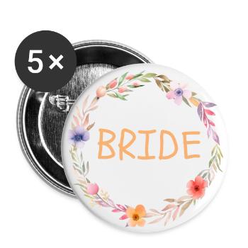 Team Bride! Blumenkranz, bunt, personalisierbar - Buttons groß 56 mm (5er Pack) - Weiß - Vorne