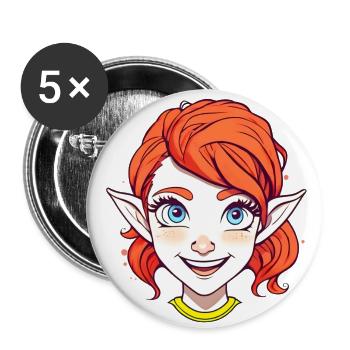 Elfe joyeuse rousse aux yeux bleus - Lot de 5 grands badges (56 mm) - blanc - Devant