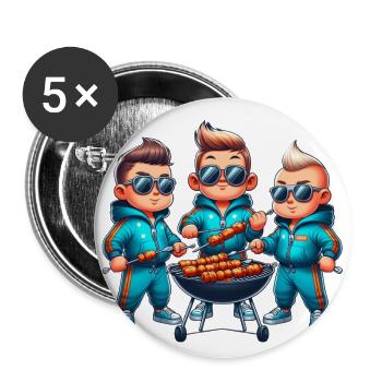 Coole Grill Freunde - Buttons groß 56 mm (5er Pack) - Weiß - Vorne