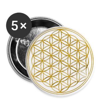 Blume des Lebens 3D GOLD für Accessoires - Buttons groß 56 mm (5er Pack) - Weiß - Vorne