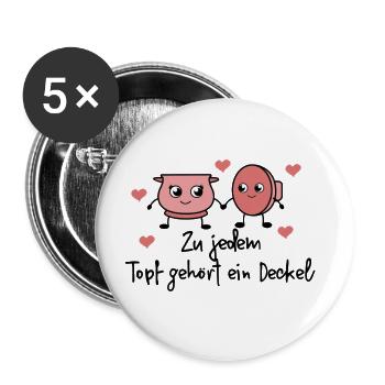 Zu jedem Topf gehört ein Deckel Valentinstag - Buttons groß 56 mm (5er Pack) - Weiß - Vorne