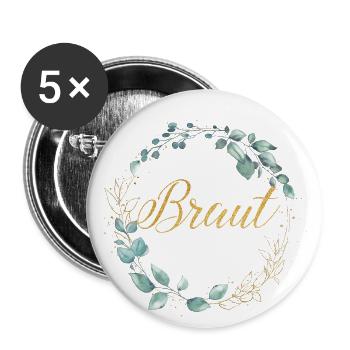 Team Braut 1 Trendy Greenery - Buttons groß 56 mm (5er Pack) - Weiß - Vorne