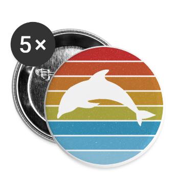 Vintage retro Streifen Delfin Silhouette - Buttons groß 56 mm (5er Pack) - Weiß - Vorne