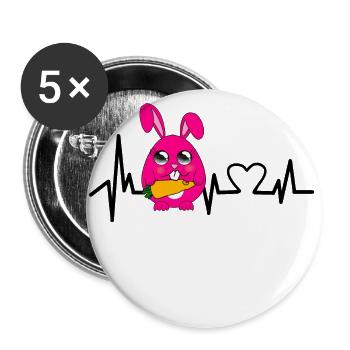 Pink rabbit love heartbeat - Buttons large 2.2''/56 mm (5-pack) - white - Front