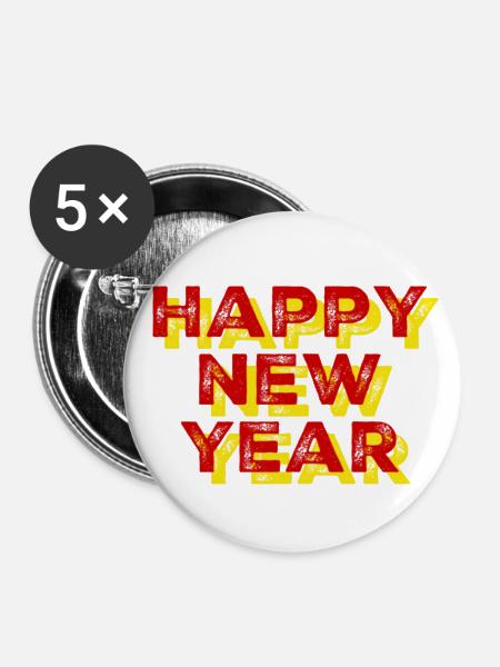 Happy New Year - Buttons groß 56 mm (5er Pack) - Weiß