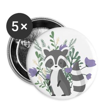 Ours mignon de ract avec des usines et des fleurs pourpres - Lot de 5 grands badges (56 mm) - blanc - Devant