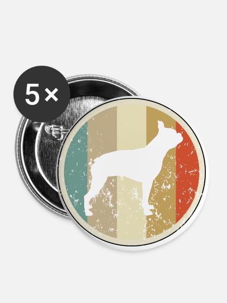 Boston Terrier - Buttons groß 56 mm (5er Pack) - Weiß