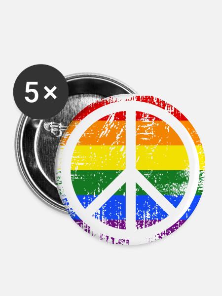 Peacezeichen Regenbogen - Buttons groß 56 mm (5er Pack) - Weiß