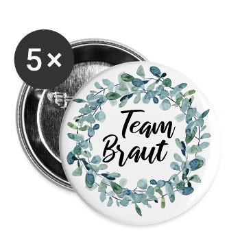 Team Braut - Junggesellinnenabschied - Buttons groß 56 mm (5er Pack) - Weiß - Vorne