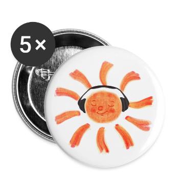Die Sonne in Kopfhörern tanzt zur Musik - Buttons groß 56 mm (5er Pack) - Weiß - Vorne