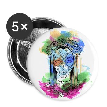 Ein Schönes und Lustiges Aquarell Calavera Design - Buttons groß 56 mm (5er Pack) - Weiß - Vorne
