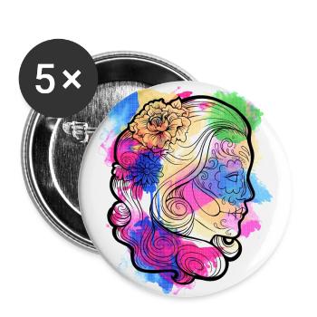 Ein Schönes und Lustiges Aquarell Calavera Design - Buttons groß 56 mm (5er Pack) - Weiß - Vorne