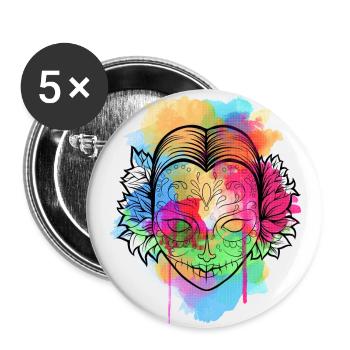 A Beautiful and Funny Watercolor Calavera Design - Buttons large 2.2''/56 mm (5-pack) - white - Front
