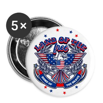 Land of the Free, Home Of The Brave & US Flag - Buttons large 2.2''/56 mm (5-pack) - white - Front
