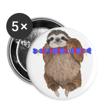 Sloth with gift - Buttons large 2.2''/56 mm (5-pack) - white - Front