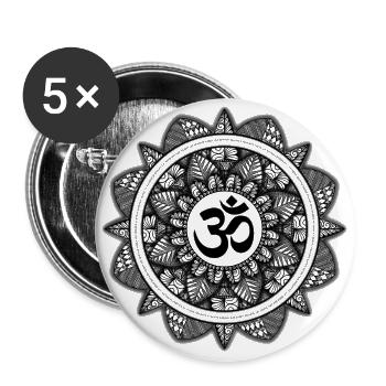 Om Symbol Mandala avec Gayatri Mantra - Lot de 5 grands badges (56 mm) - blanc - Devant