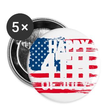 Happy 4th of July mit Amerikanische Flagge - Buttons groß 56 mm (5er Pack) - Weiß - Vorne