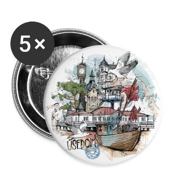 Usedom Illustration - Buttons groß 56 mm (5er Pack) - Weiß - Vorne