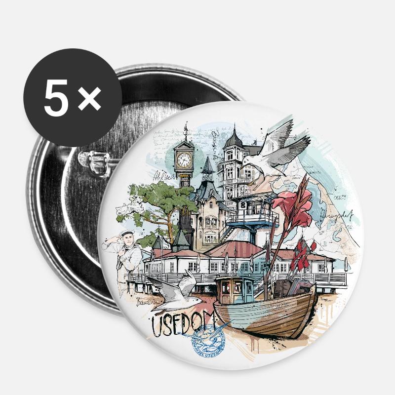 Usedom Illustration - Buttons large 2.2''/56 mm (5-pack) - white