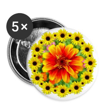 bunte Blume mit Sonnenblumen, Blumenranke, blumig - Buttons groß 56 mm (5er Pack) - Weiß - Vorne