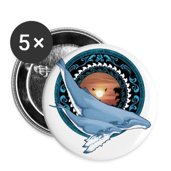 Baleine à bosse hawaïenne - Lot de 5 grands badges (56 mm) - blanc - Devant