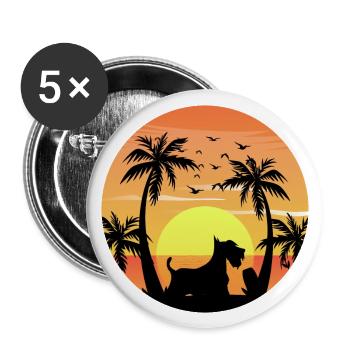 Scottish Terrier Hund Surfen Strand Palmen - Buttons groß 56 mm (5er Pack) - Weiß - Vorne