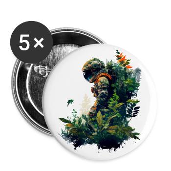 Un astronaute envahi par les plantes - Surréaliste - Lot de 5 grands badges (56 mm) - blanc - Devant