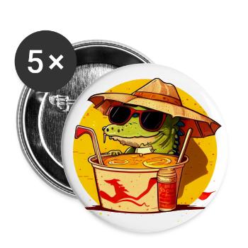 Cooles Krokodil sitzt in Ramen Nudelsuppe - Buttons groß 56 mm (5er Pack) - Weiß - Vorne