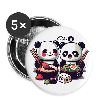 De mignons pandas comiques mangent du riz ensemble - Lot de 5 grands badges (56 mm) - blanc - Devant