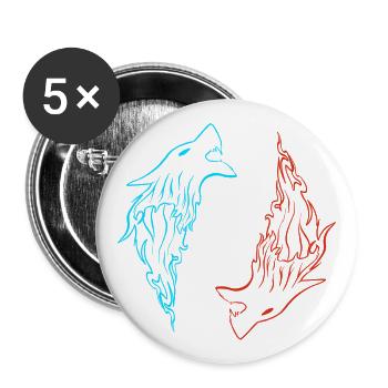 Loup nordique FENRIR symétrique bi-couleur - Lot de 5 grands badges (56 mm) - blanc - Devant