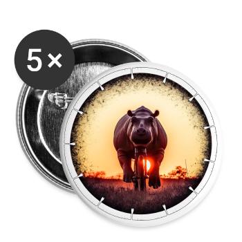 Ein Nilpferd auf dem Fahrrad - Buttons groß 56 mm (5er Pack) - Weiß - Vorne