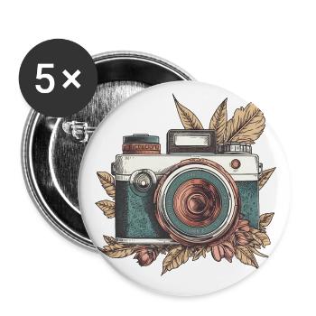 Cool Vintage Retro Camera Boho Style - Lot de 5 grands badges (56 mm) - blanc - Devant