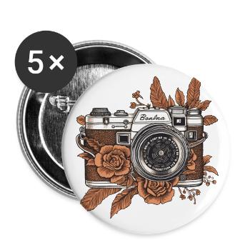 Coole Vintage Retro Kamera Boho Style braun - Buttons groß 56 mm (5er Pack) - Weiß - Vorne