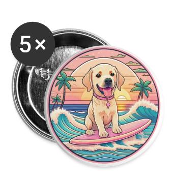 Surfeur de Labrador Retriever - Lot de 5 grands badges (56 mm) - blanc - Devant