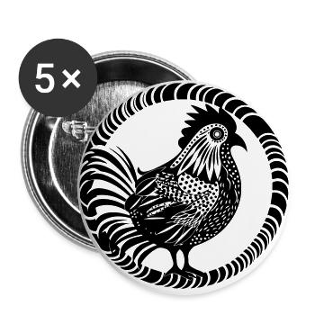 Coq - Lot de 5 grands badges (56 mm) - blanc - Devant