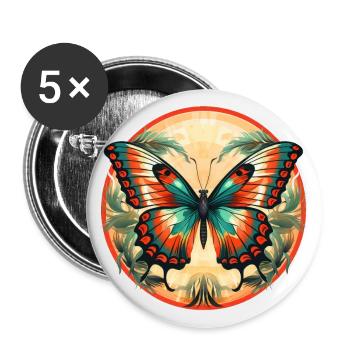 Papillon - Lot de 5 grands badges (56 mm) - blanc - Devant