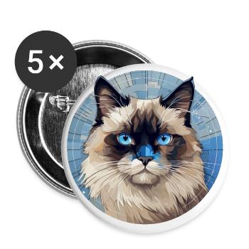 Ragdoll Katze - Buttons groß 56 mm (5er Pack) - Weiß - Vorne