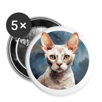 Devon Rex Katze - Buttons groß 56 mm (5er Pack) - Weiß - Vorne