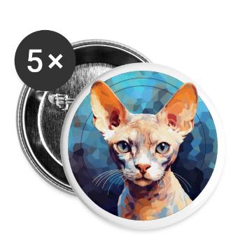 Devon Rex Katze - Buttons groß 56 mm (5er Pack) - Weiß - Vorne