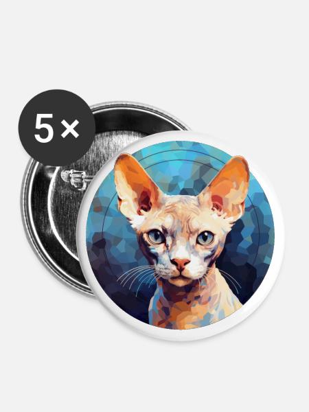 Devon Rex Katze - Buttons groß 56 mm (5er Pack) - Weiß